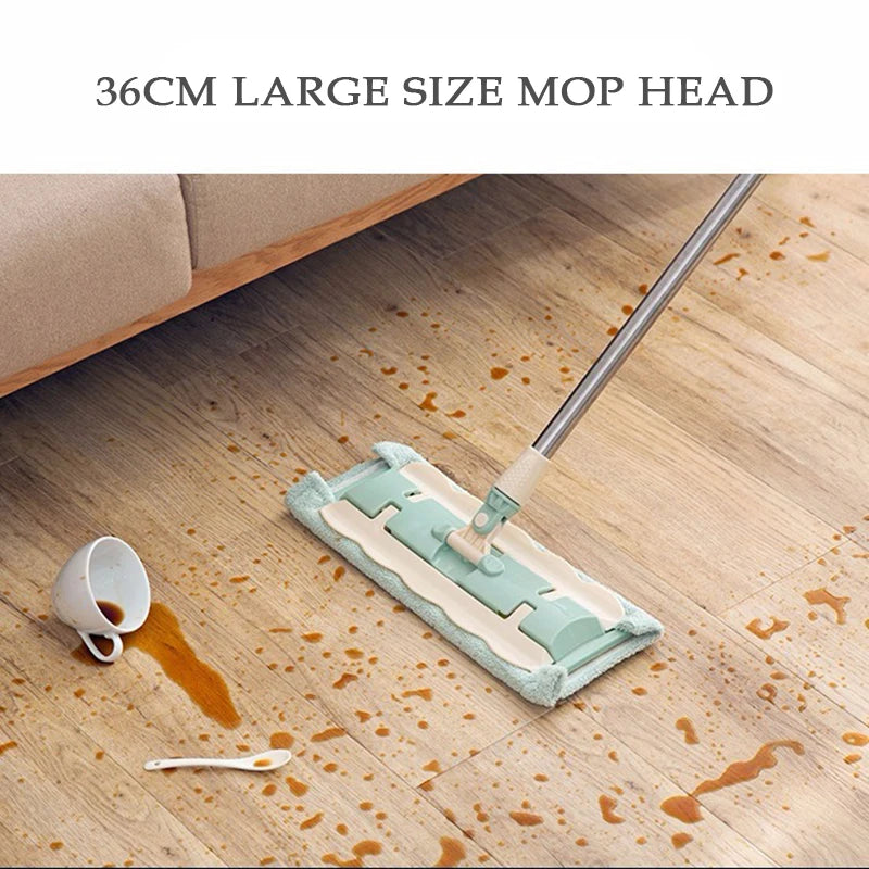 Telescopic flat floor mop with large microfiber pads