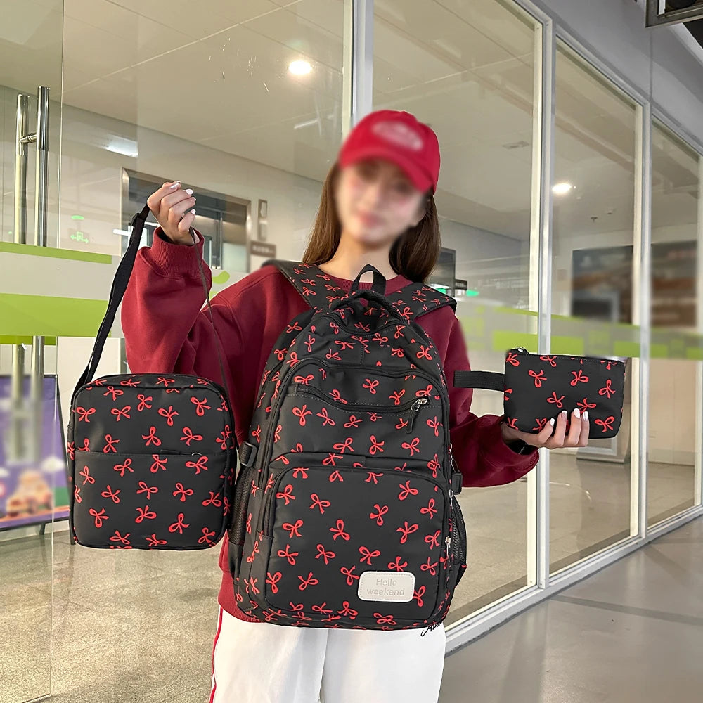 Korean Fashion Bowknot Print Stylish Women's Backpack