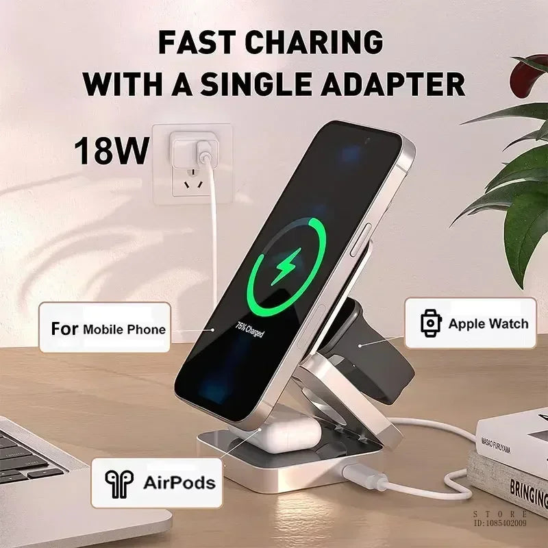 Magnetic Wireless Charging 3 in 1 Fast Wireless Charger