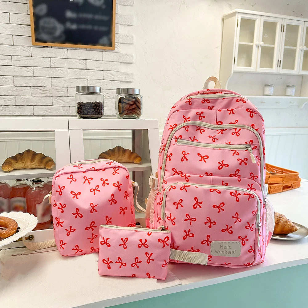 Korean Fashion Bowknot Print Stylish Women's Backpack