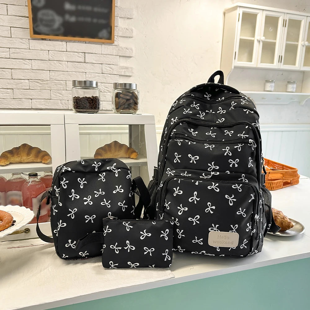 Korean Fashion Bowknot Print Stylish Women's Backpack