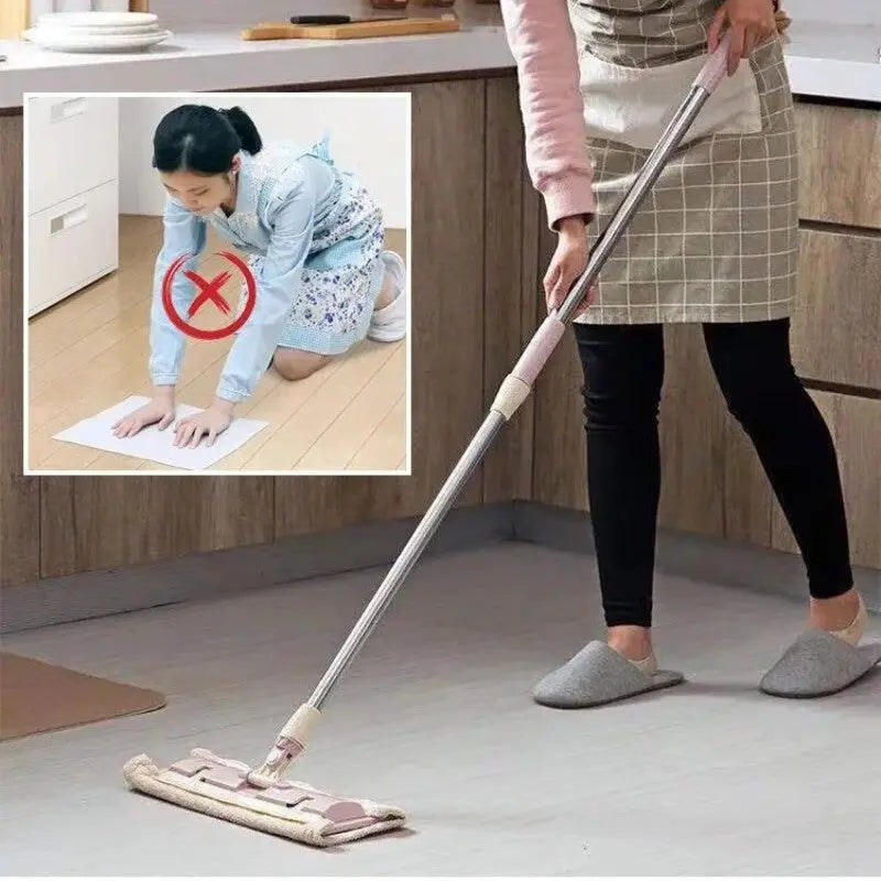 Flat mop with stainless steel handle