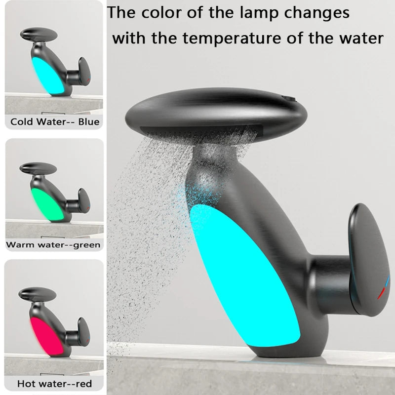Large basin faucet with LED lighting
