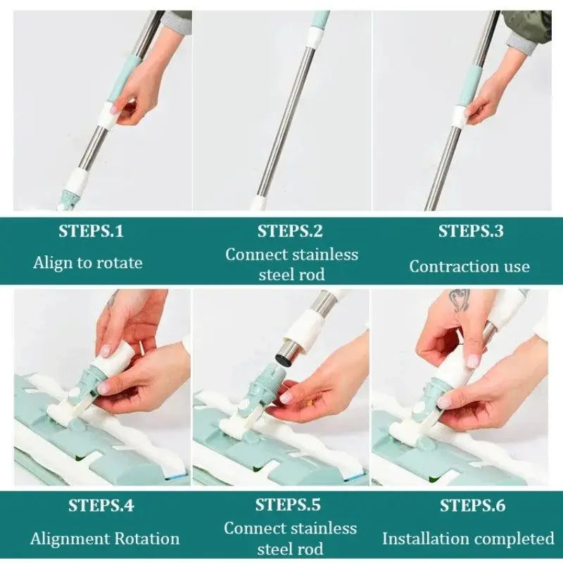 Flat mop with stainless steel handle