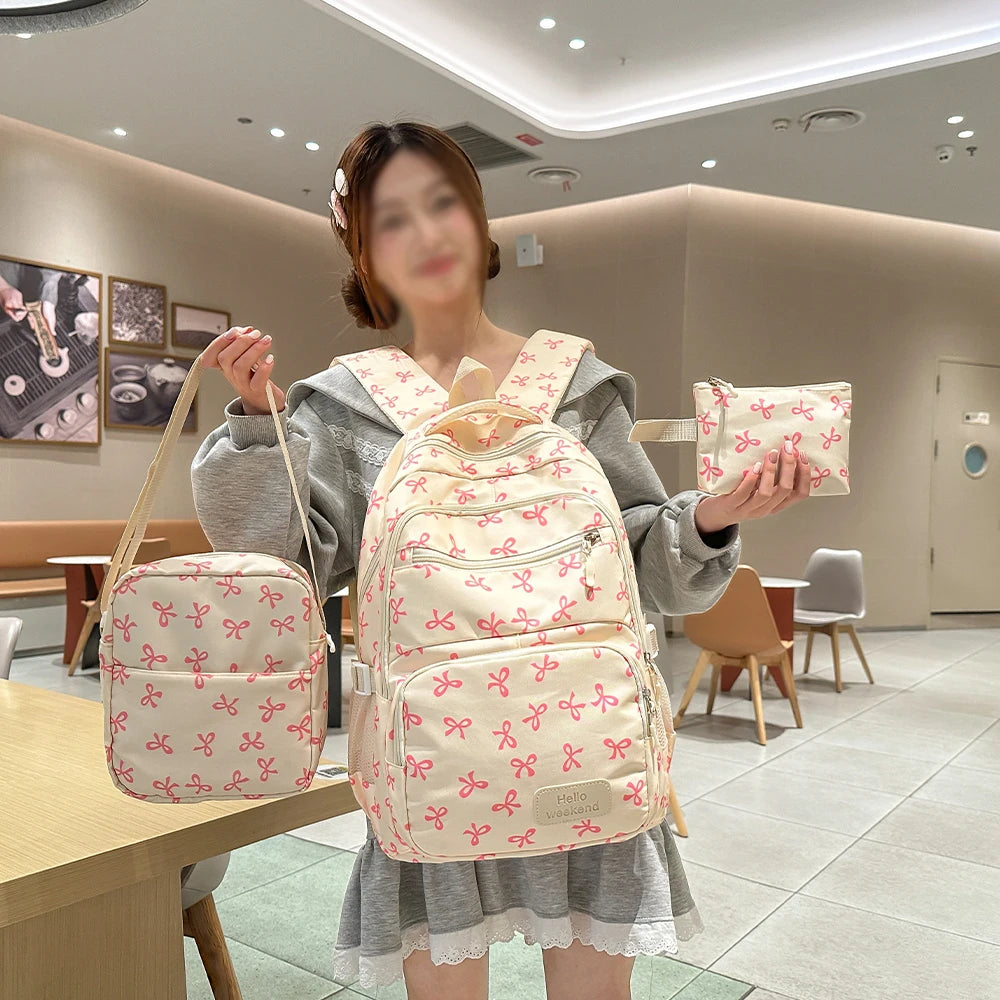 Korean Fashion Bowknot Print Stylish Women's Backpack