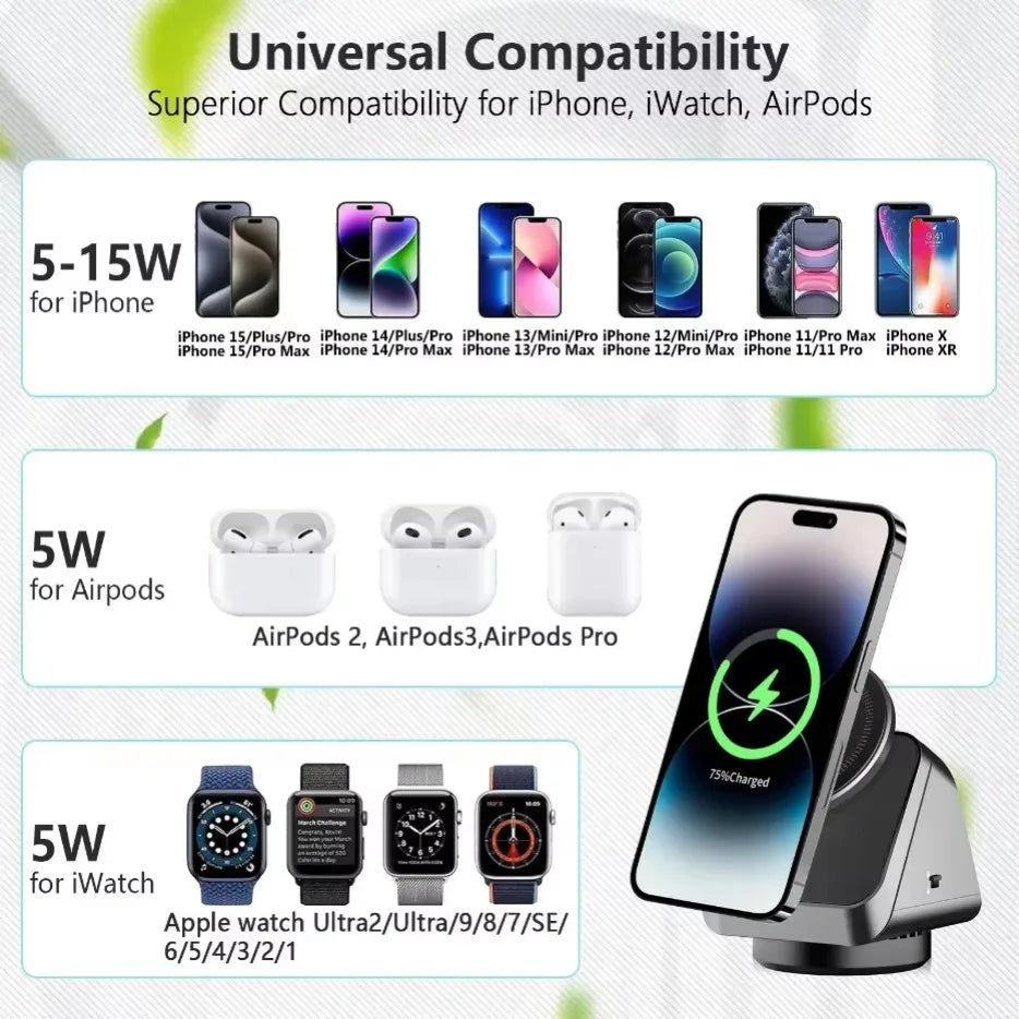 3 in 1 Wireless Charger Stand Magnetic Fast Charging