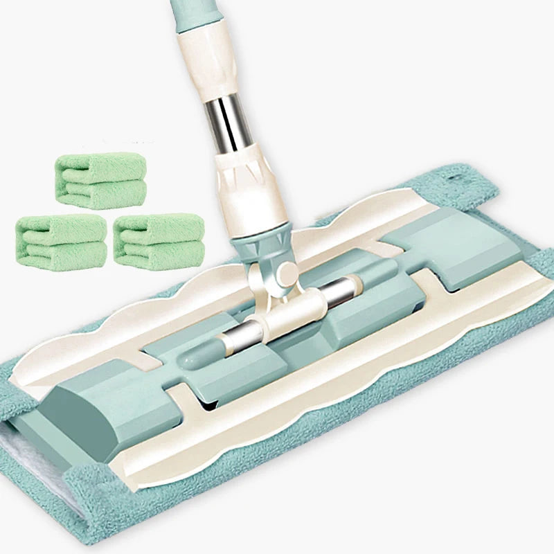 Telescopic flat floor mop with large microfiber pads