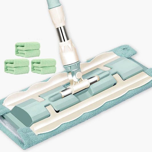 Telescopic flat floor mop with large microfiber pads