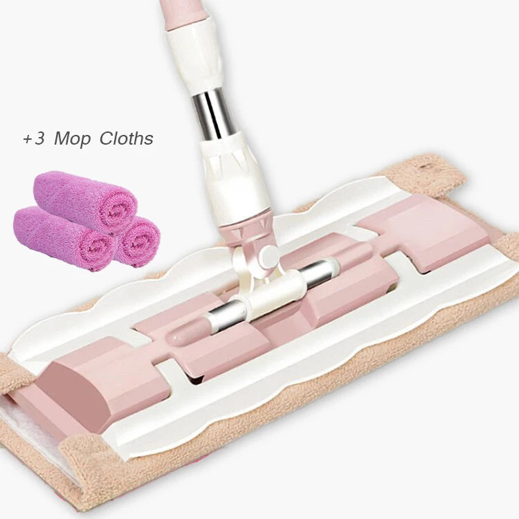 Telescopic flat floor mop with large microfiber pads