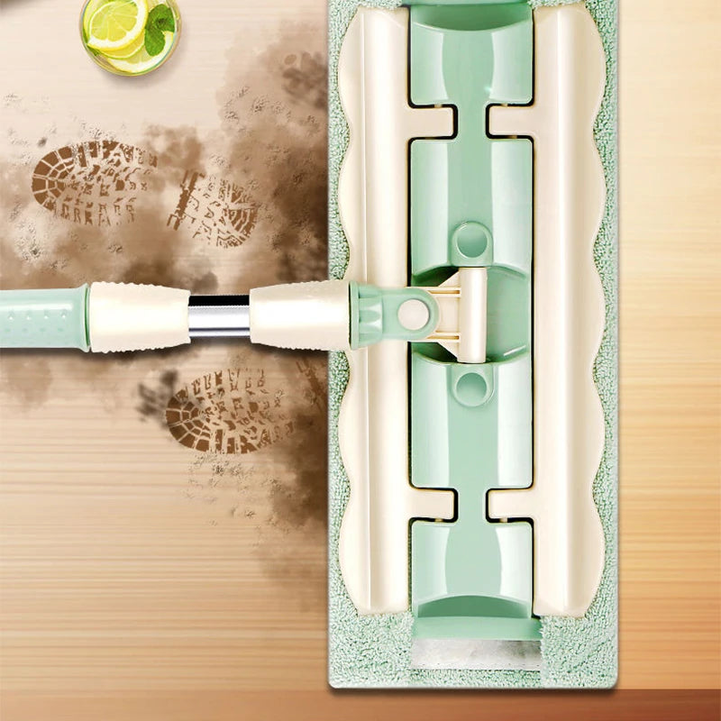 Telescopic flat floor mop with large microfiber pads