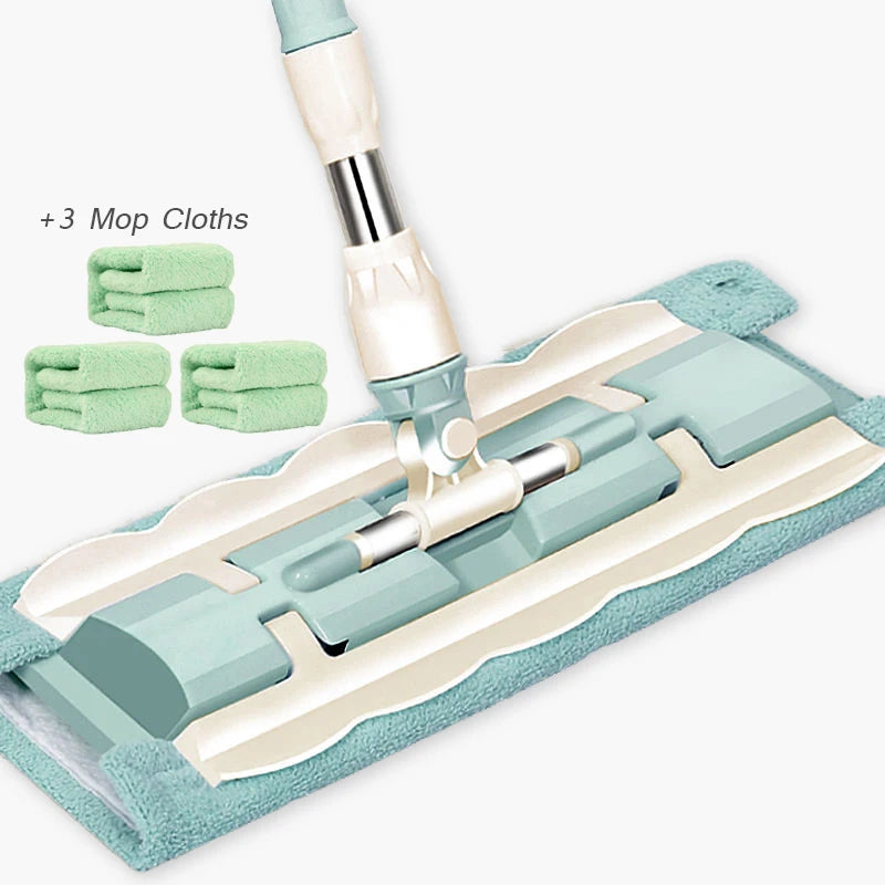 Telescopic flat floor mop with large microfiber pads