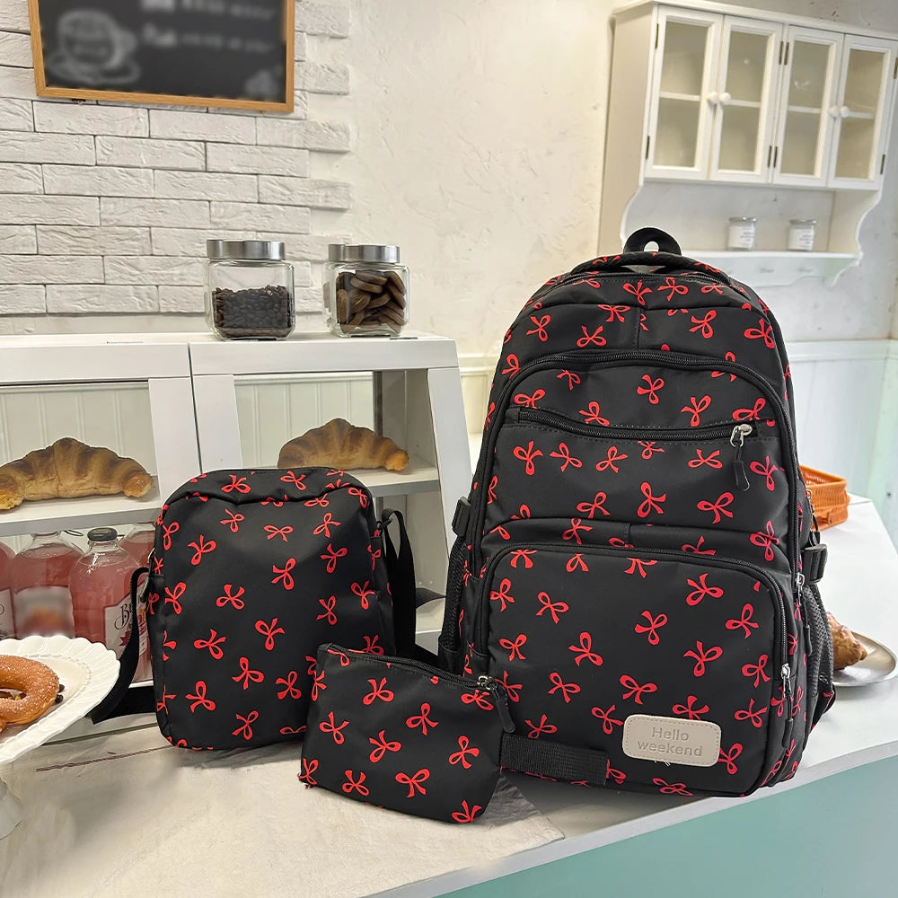 Korean Fashion Bowknot Print Stylish Women's Backpack