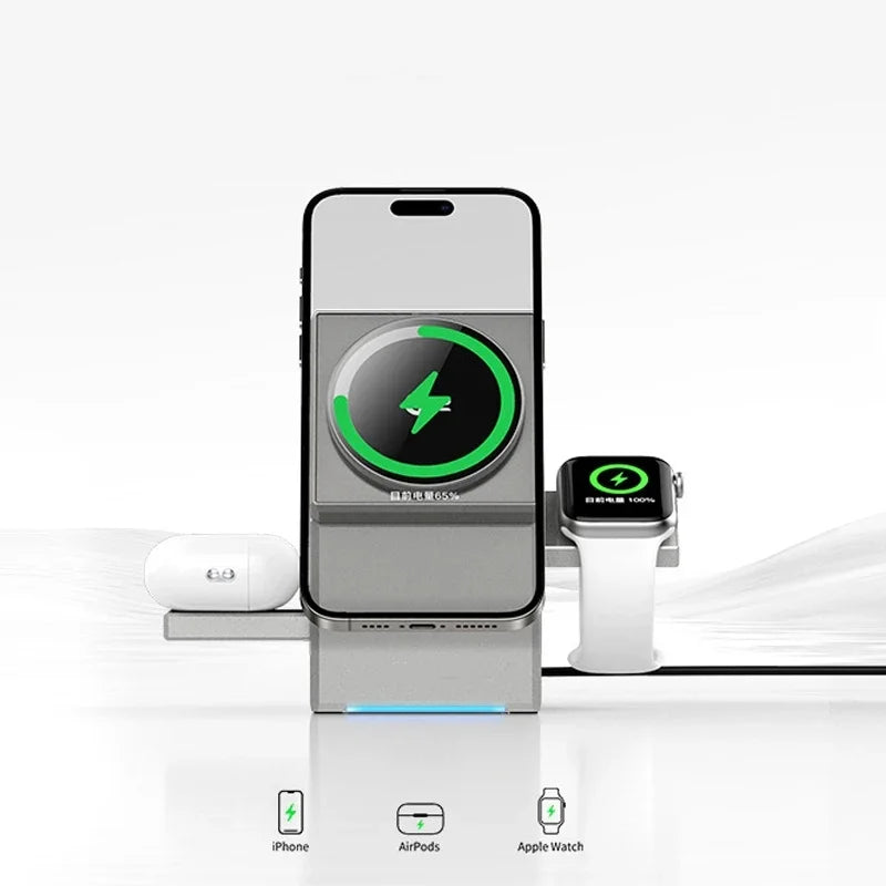 15W Qi2 3 In 1 Touch Autorotation Magsafe Magnetic Wireless Charger