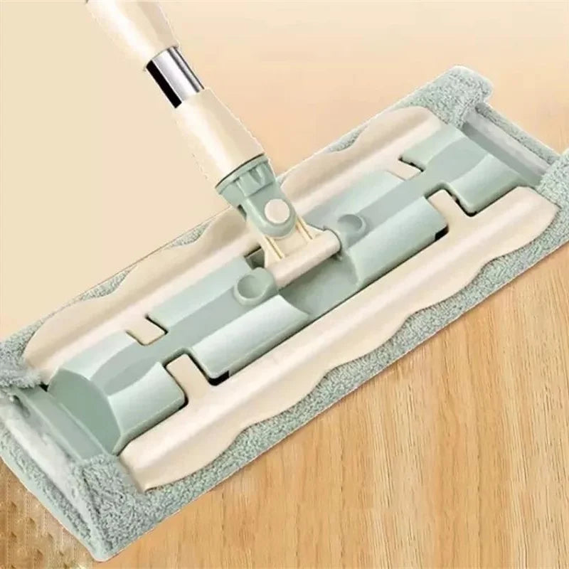 Telescopic flat floor mop with large microfiber pads