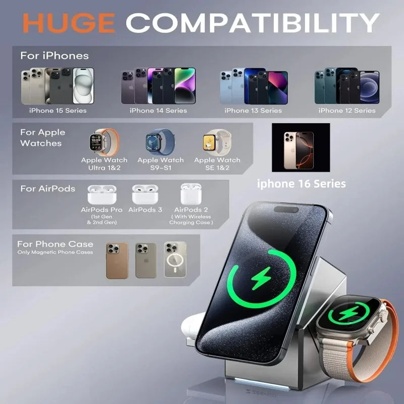 15W Qi2 3 In 1 Touch Autorotation Magsafe Magnetic Wireless Charger