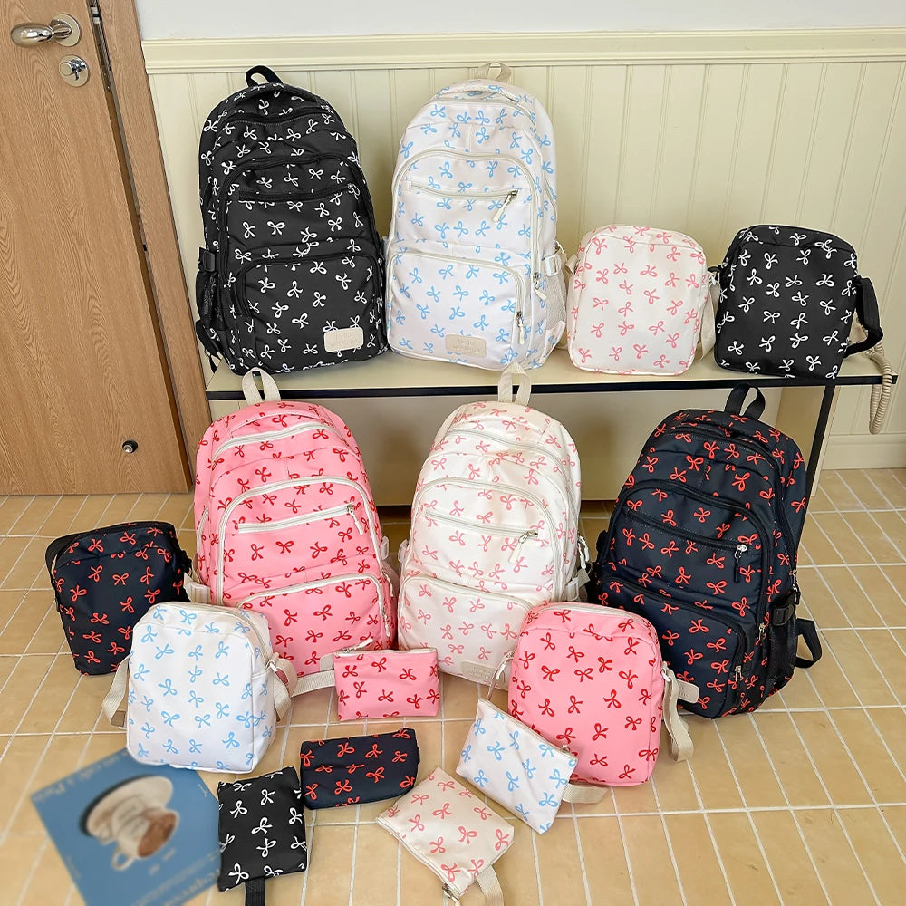 Korean Fashion Bowknot Print Stylish Women's Backpack