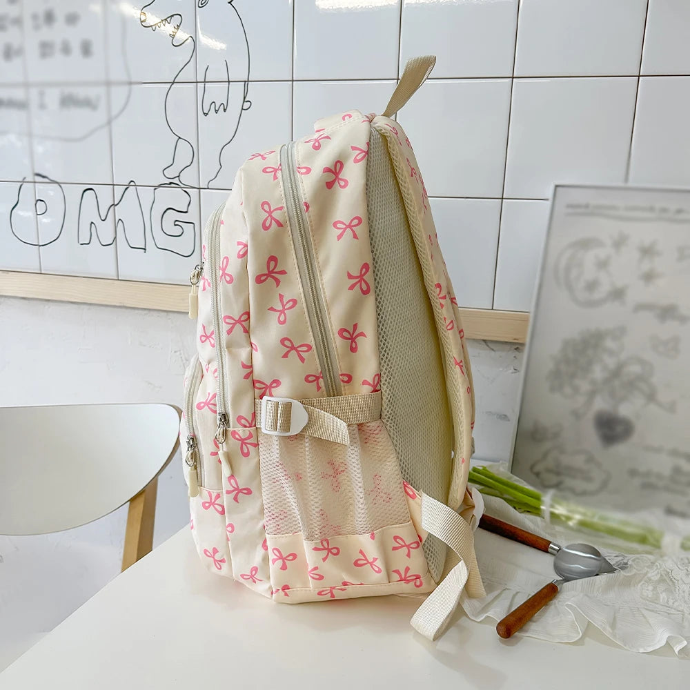 Korean Fashion Bowknot Print Stylish Women's Backpack
