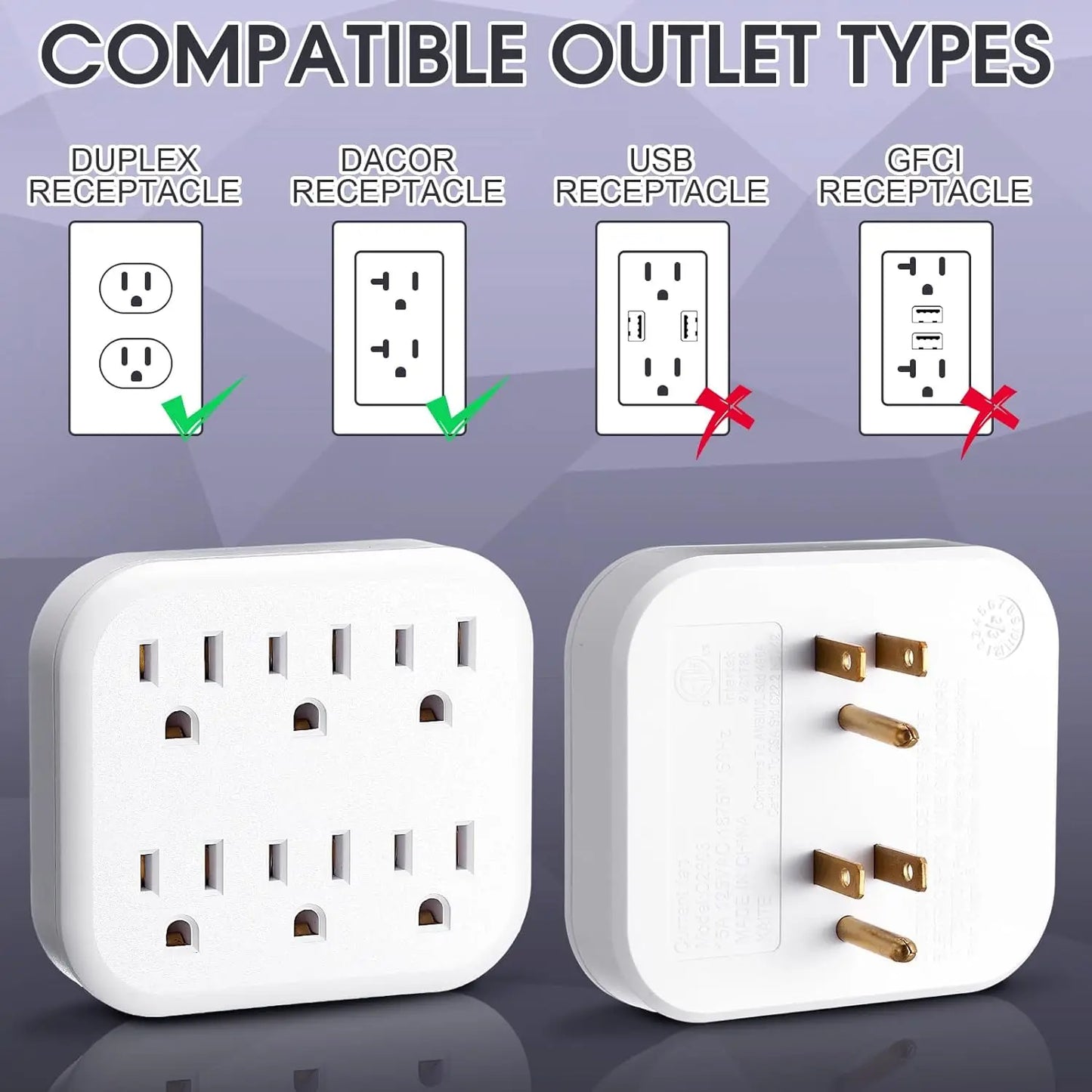 6 Outlet Extender Grounded Wall Adapter