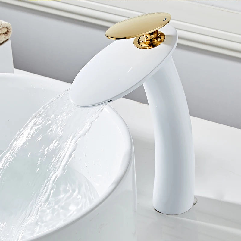 Washbasin with high and low brass faucet