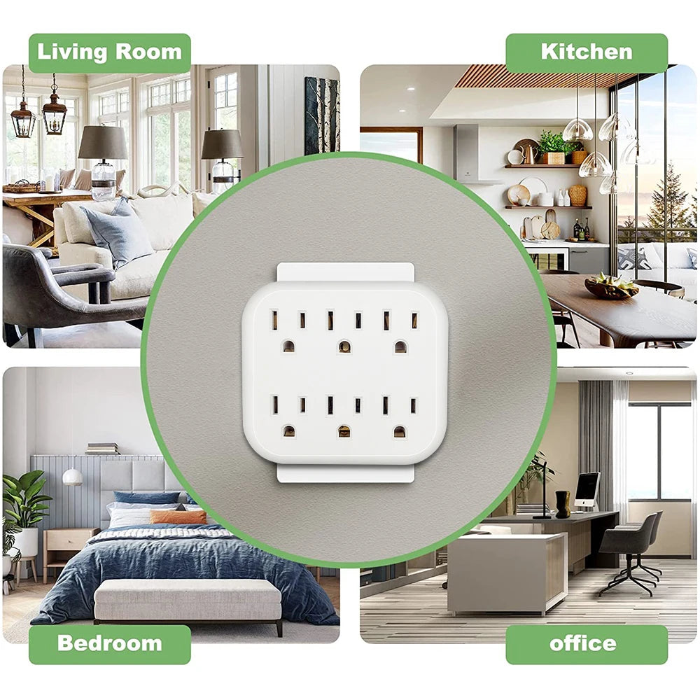 6 Outlet Extender Grounded Wall Adapter