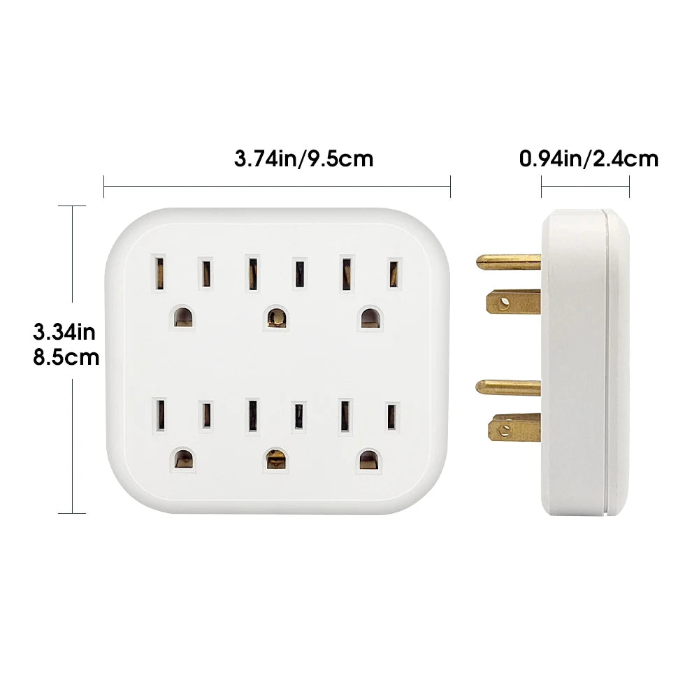 6 Outlet Extender Grounded Wall Adapter
