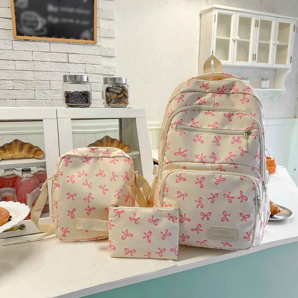 Korean Fashion Bowknot Print Stylish Women's Backpack