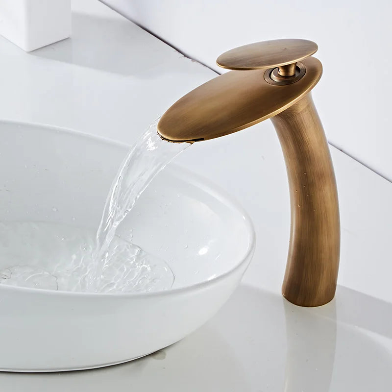 Washbasin with high and low brass faucet